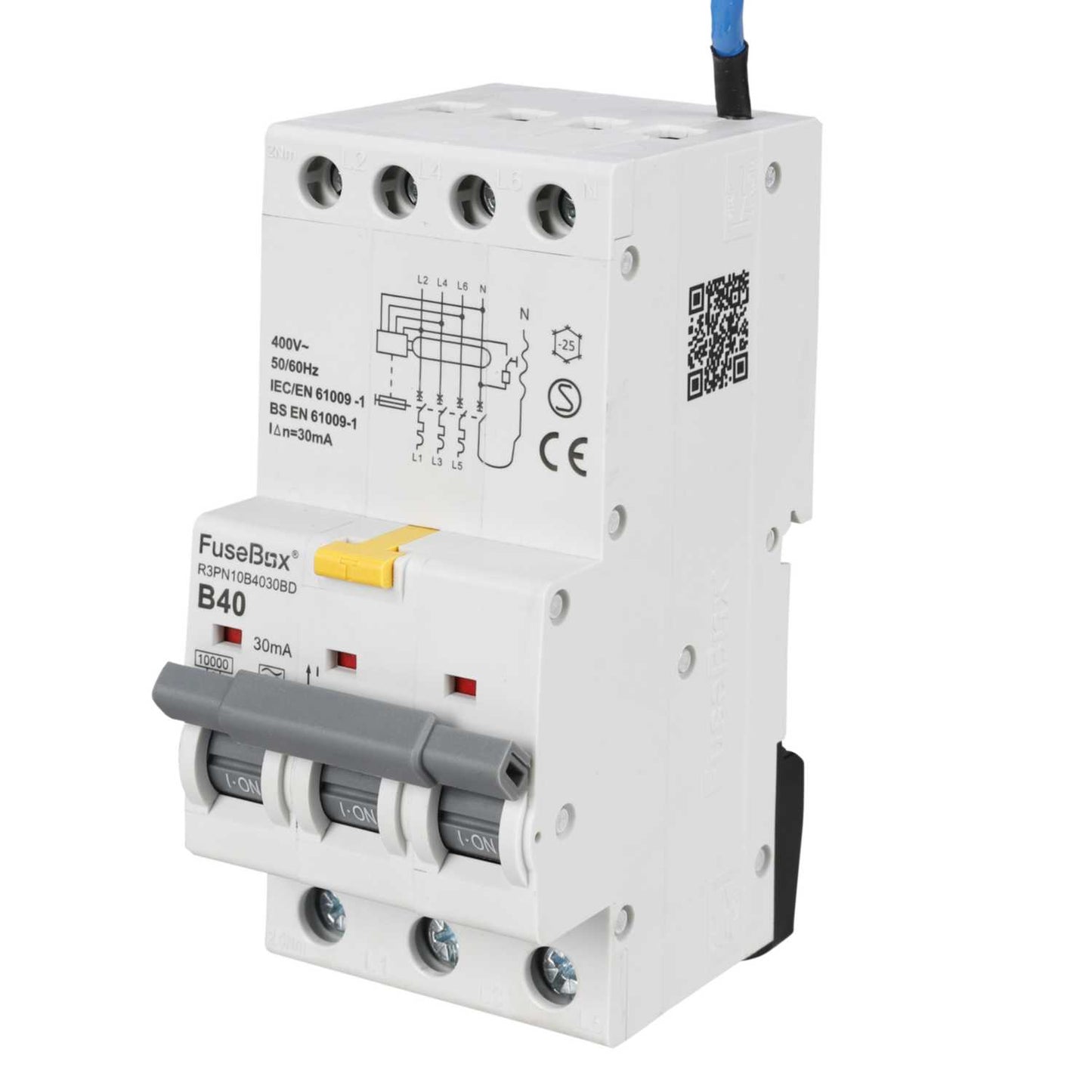 Fusebox 40A 3P+N 3 Module B Curve Bidirectional 10kA 30mA Type A Rcbo