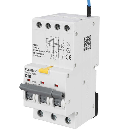 Fusebox 16A 3P+N 3 Module C Curve Bidirectional 10kA 30mA Type A Rcbo