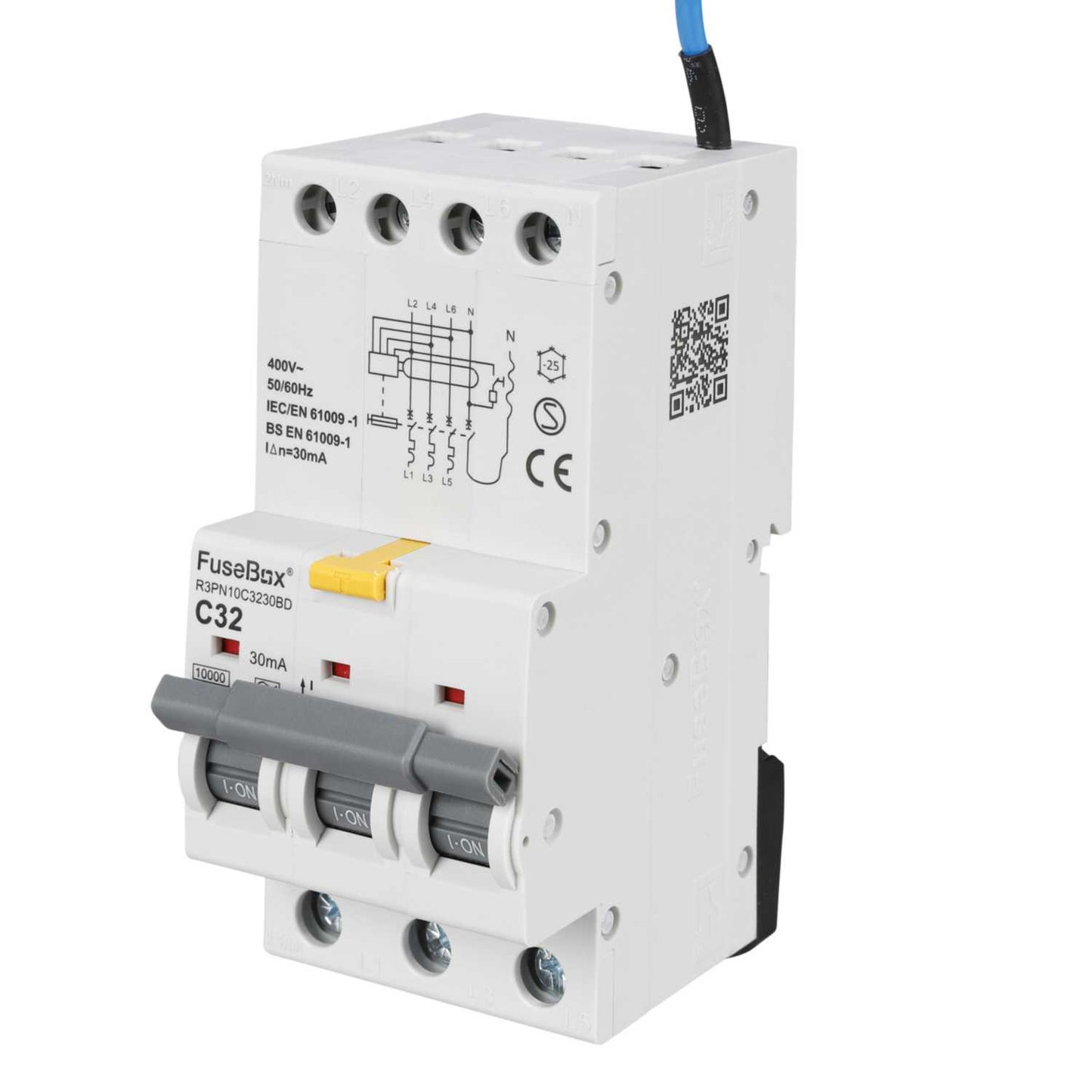 Fusebox 32A 3P+N 3 Module C Curve Bidirectional 10kA 30mA Type A Rcbo