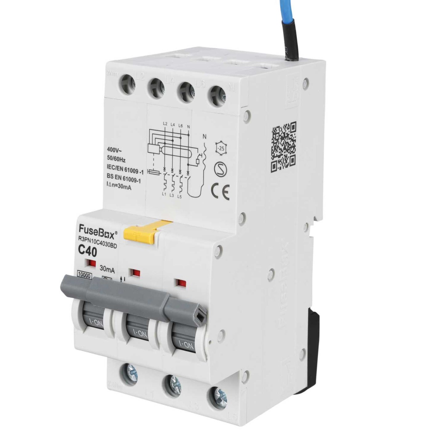 Fusebox 40A 3P+N 3 Module C Curve Bidirectional 10kA 30mA Type A Rcbo