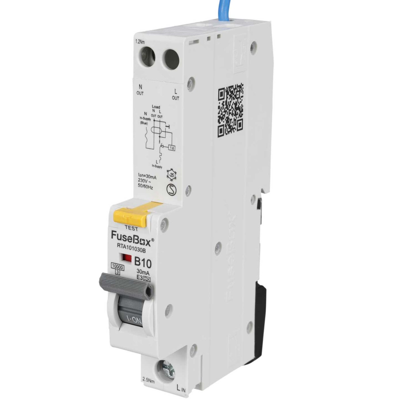 Fusebox 10A 1P+N 1 Module B Curve 10kA 30mA Type A Rcbo