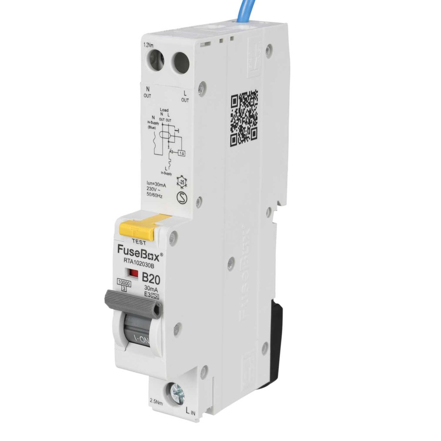 Fusebox 20A 1P+N 1 Module B Curve 10kA 30mA Type A Rcbo