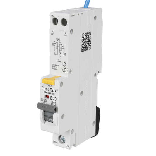 Fusebox 20A 1P+N 1 Module B Curve 10kA 30mA Type A Rcbo