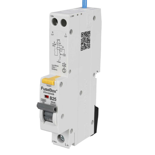 Fusebox 25A 1P+N 1 Module B Curve 10kA 30mA Type A Rcbo