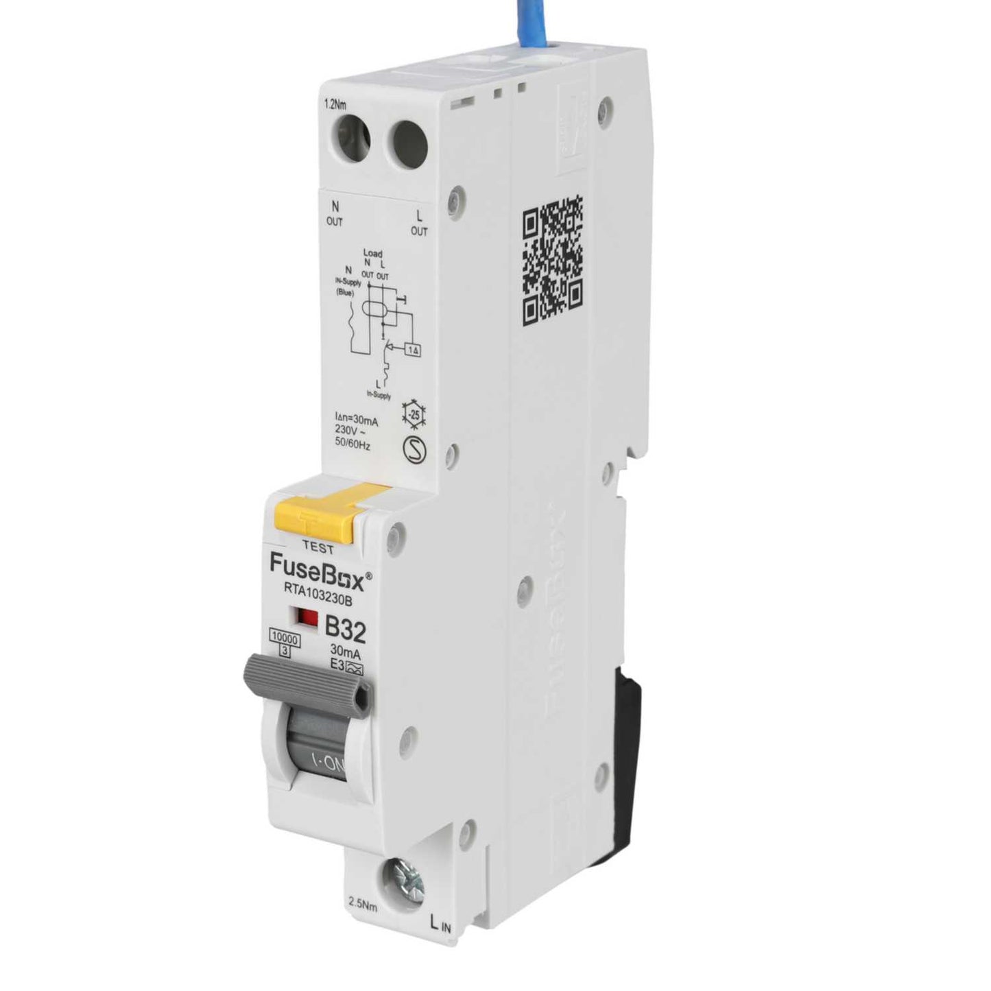 Fusebox 32A 1P+N 1 Module B Curve 10kA 30mA Type A Rcbo