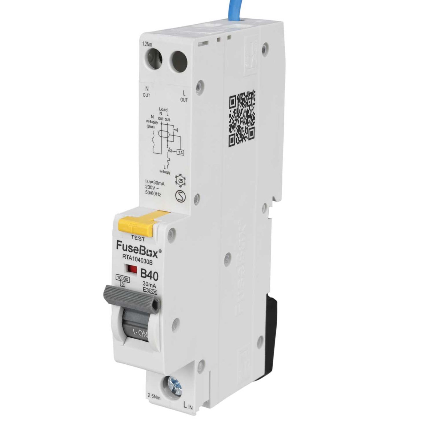 Fusebox 40A 1P+N 1 Module B Curve 10kA 30mA Type A Rcbo