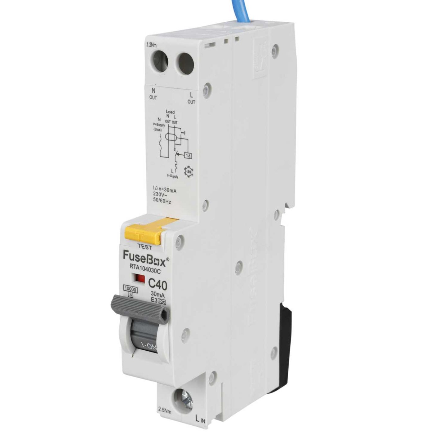 Fusebox 40A 1P+N 1 Module C Curve 10kA 30mA Type A Rcbo
