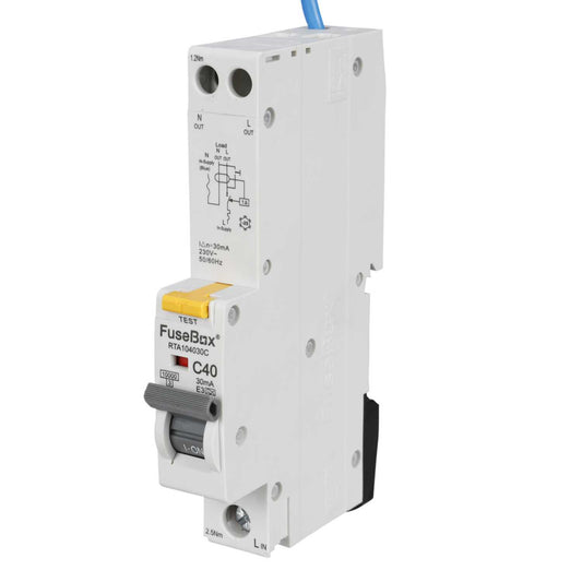Fusebox 40A 1P+N 1 Module C Curve 10kA 30mA Type A Rcbo