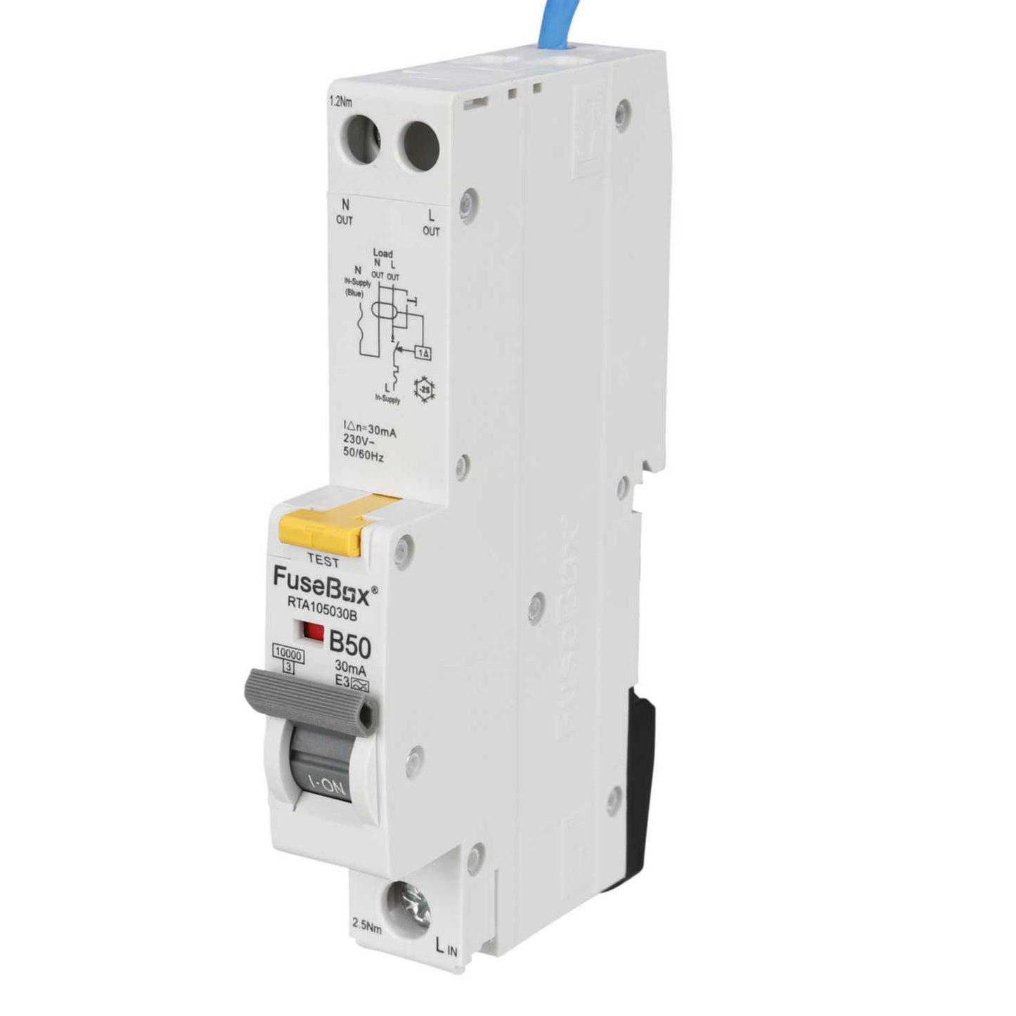 Fusebox 50A 1P+N 1 Module B Curve 10kA 30mA Type A Rcbo