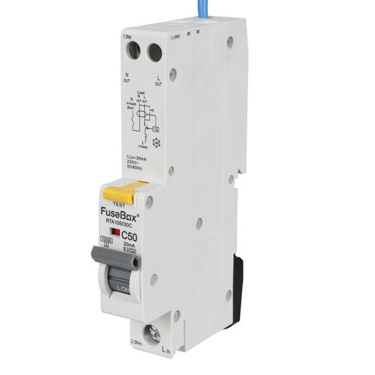 Fusebox 50A 1P+N 1 Module C Curve 10kA 30mA Type A Rcbo
