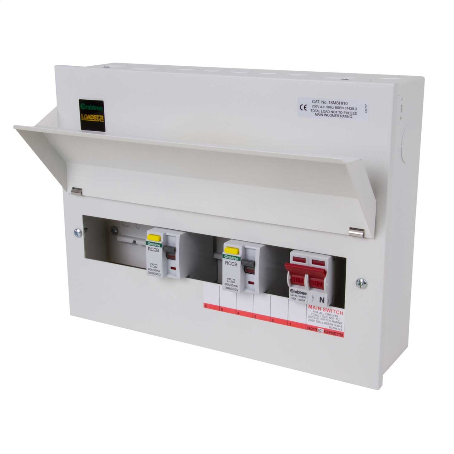 Crabtree Loadstar 10 Way Flexible Dual 80A RCD High Integrity Metal Clad Consumer Unit
