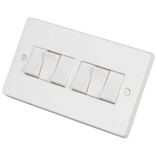 Crabtree 10A 6 Gang 2 Way Light Switch White