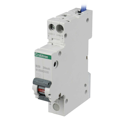 Crabtree Starbreaker 20A 1P+N 1 Module B Curve 6kA 30mA Compact Type A Rcbo