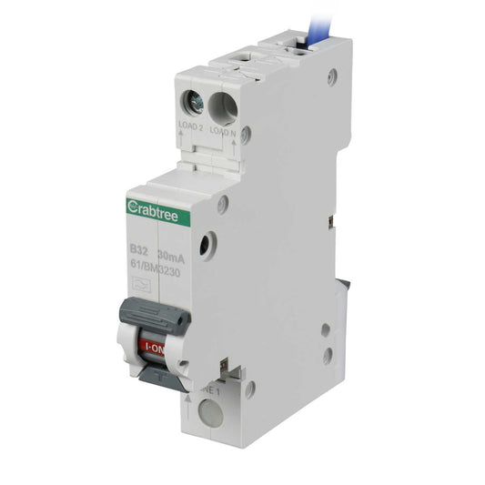 Crabtree Starbreaker 32A 1P+N 1 Module B Curve 6kA 30mA Compact Type A Rcbo
