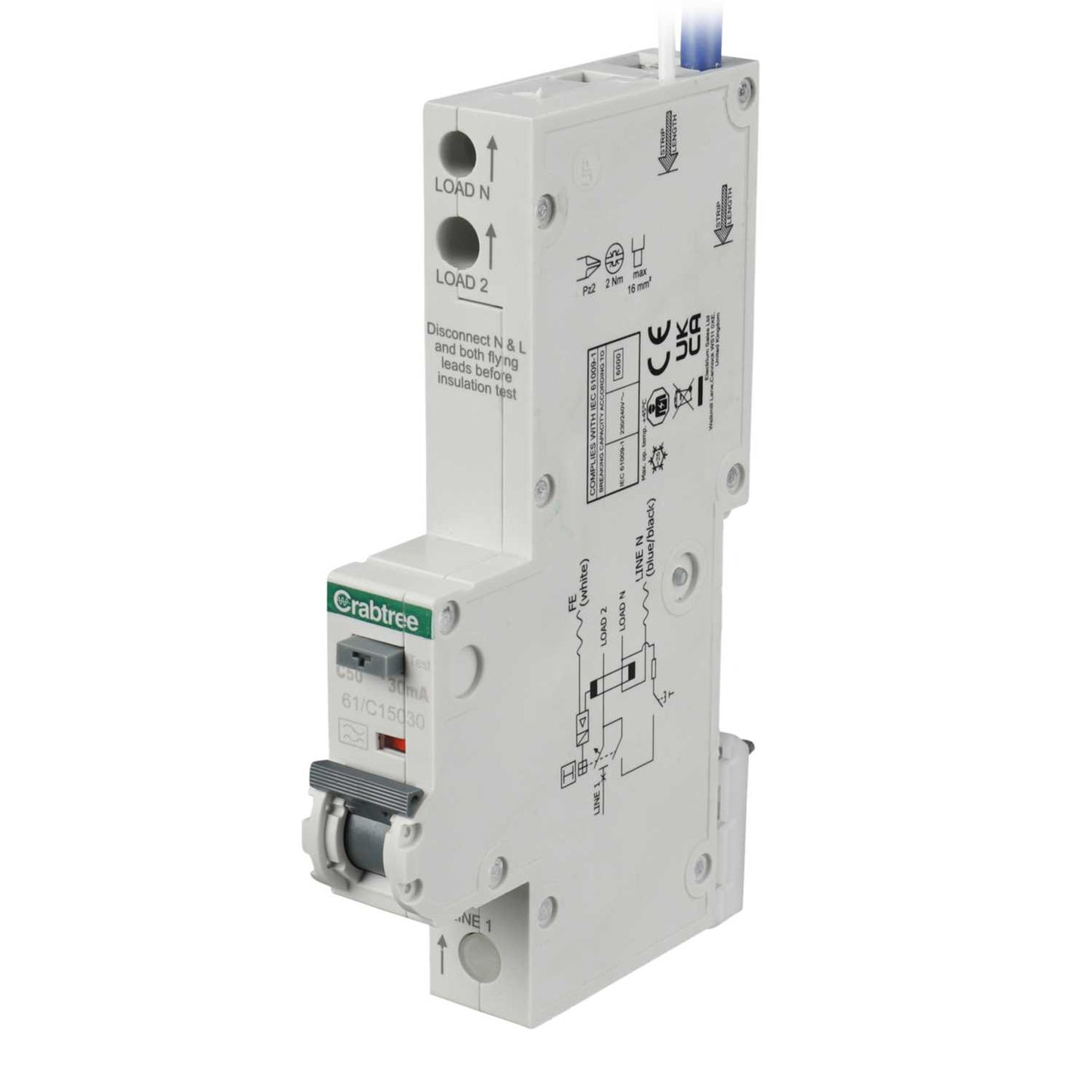 Crabtree Starbreaker 50A 1P+N 1 Module C Curve 6kA 30mA Type A Rcbo