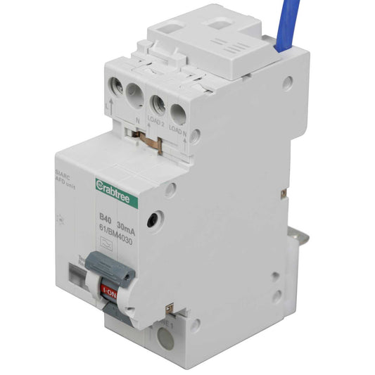 Crabtree 40A 1P+N 2 Module B Curve 6kA 30mA Type A Afdd Combined Rcbo