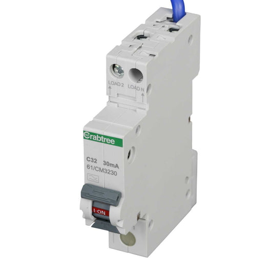 Crabtree Starbreaker 32A 1P+N 1 Module C Curve 6kA 30mA Type A Rcbo