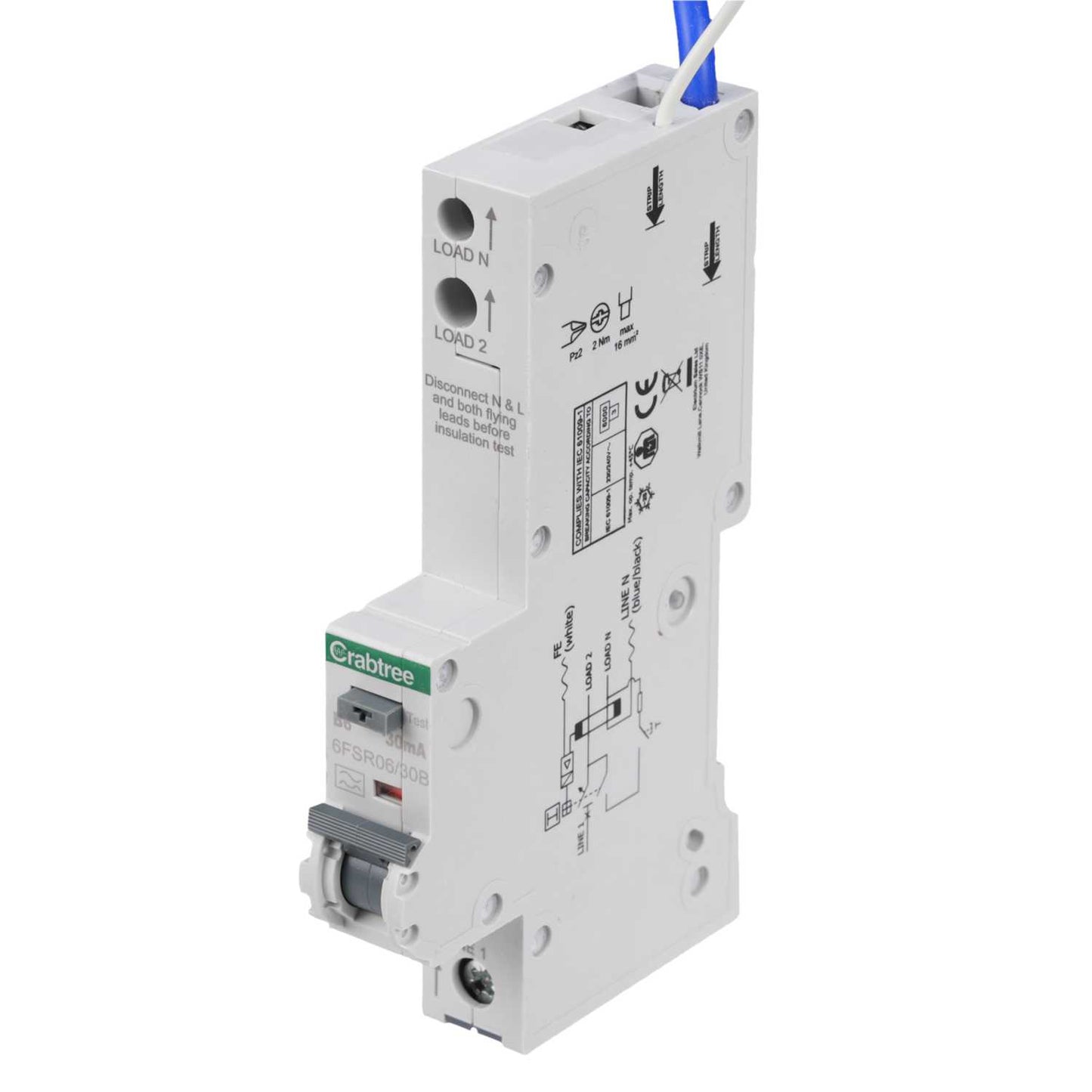 Crabtree Loadstar 6A 1P+N 1 Module B Curve 6kA 30mA Type A Rcbo