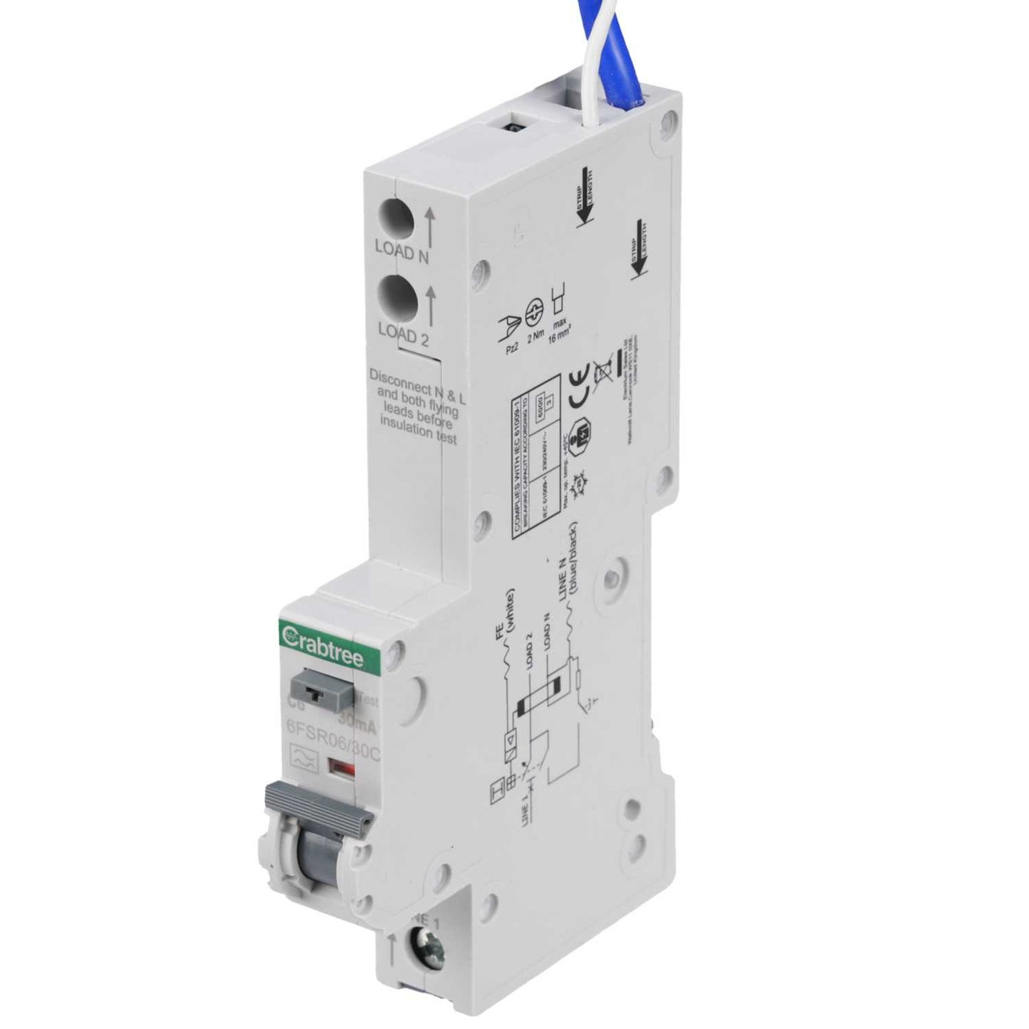 Crabtree Loadstar 6A 1P+N 1 Module C Curve 6kA 30mA Type A Rcbo