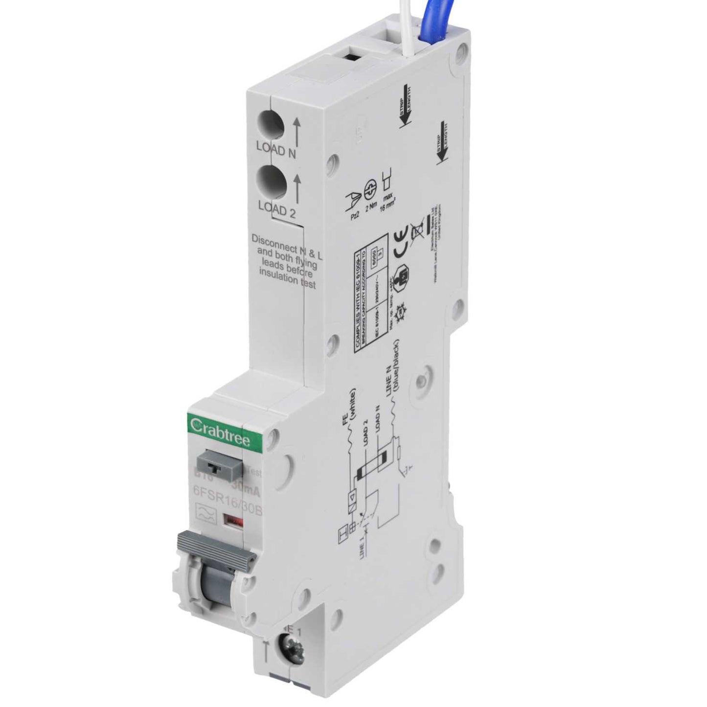 Crabtree Loadstar 16A 1P+N 1 Module B Curve 6kA 30mA Type A Rcbo