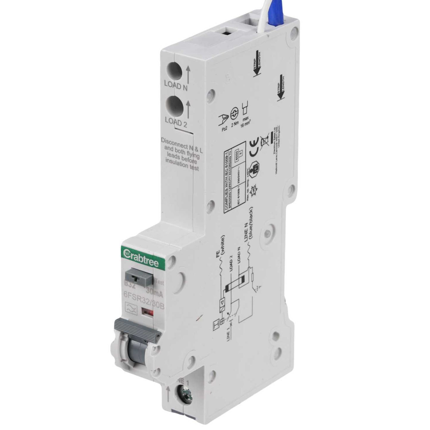 Crabtree Loadstar 32A 1P+N 1 Module B Curve 6kA 30mA Type A Rcbo