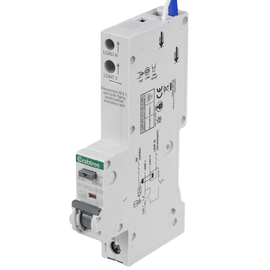 Crabtree Loadstar 32A 1P+N 1 Module B Curve 6kA 30mA Type A Rcbo