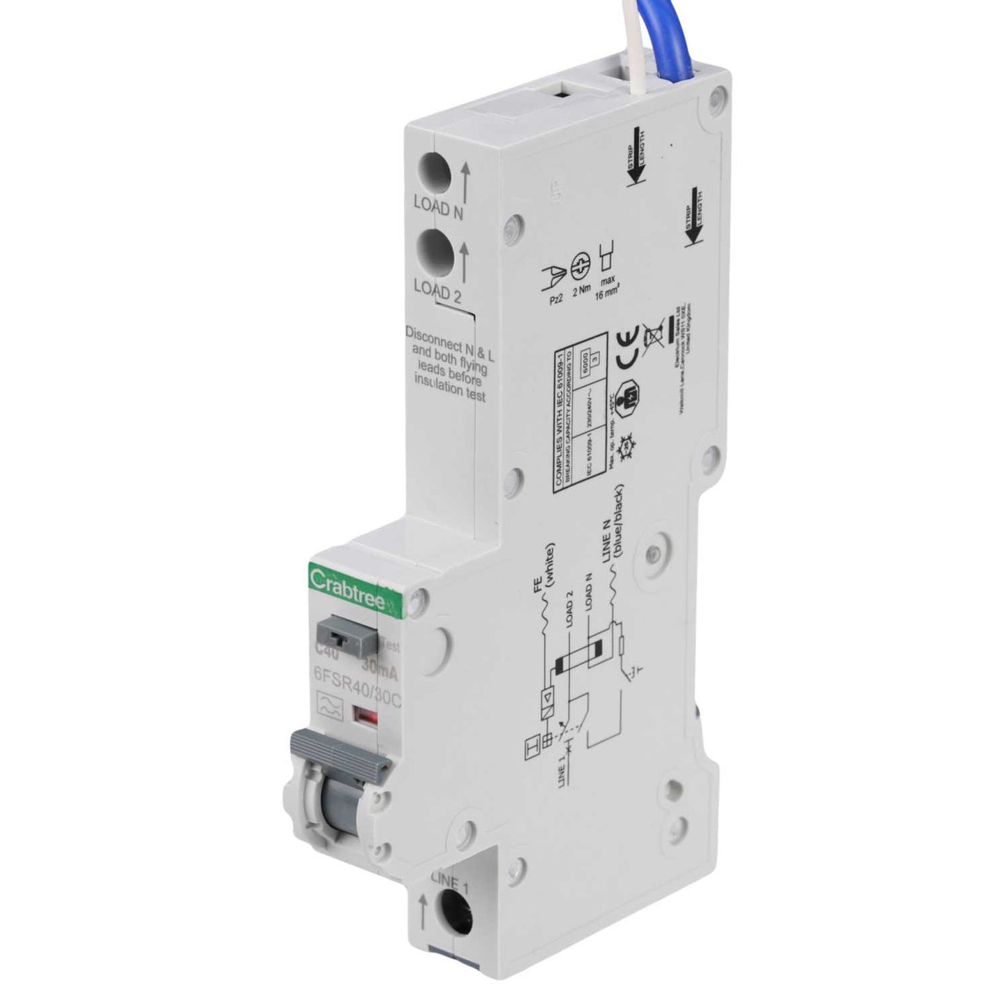 Crabtree Loadstar 40A 1P+N 1 Module C Curve 6kA 30mA Type A Rcbo