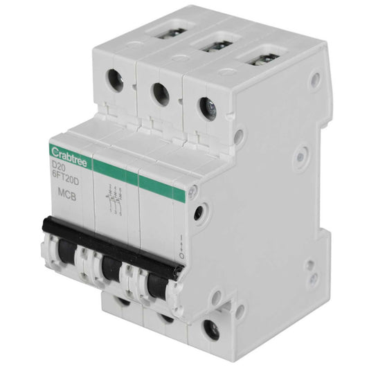 Crabtree Loadstar 20A Triple Pole 6kA D Curve MCB