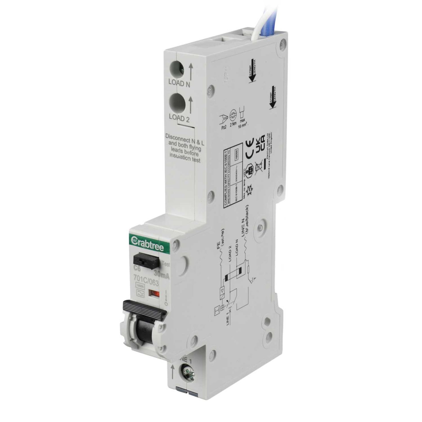Crabtree Polestar Compact 6A Single Pole 1 Module C Curve 16kA 30mA Type A Rcbo