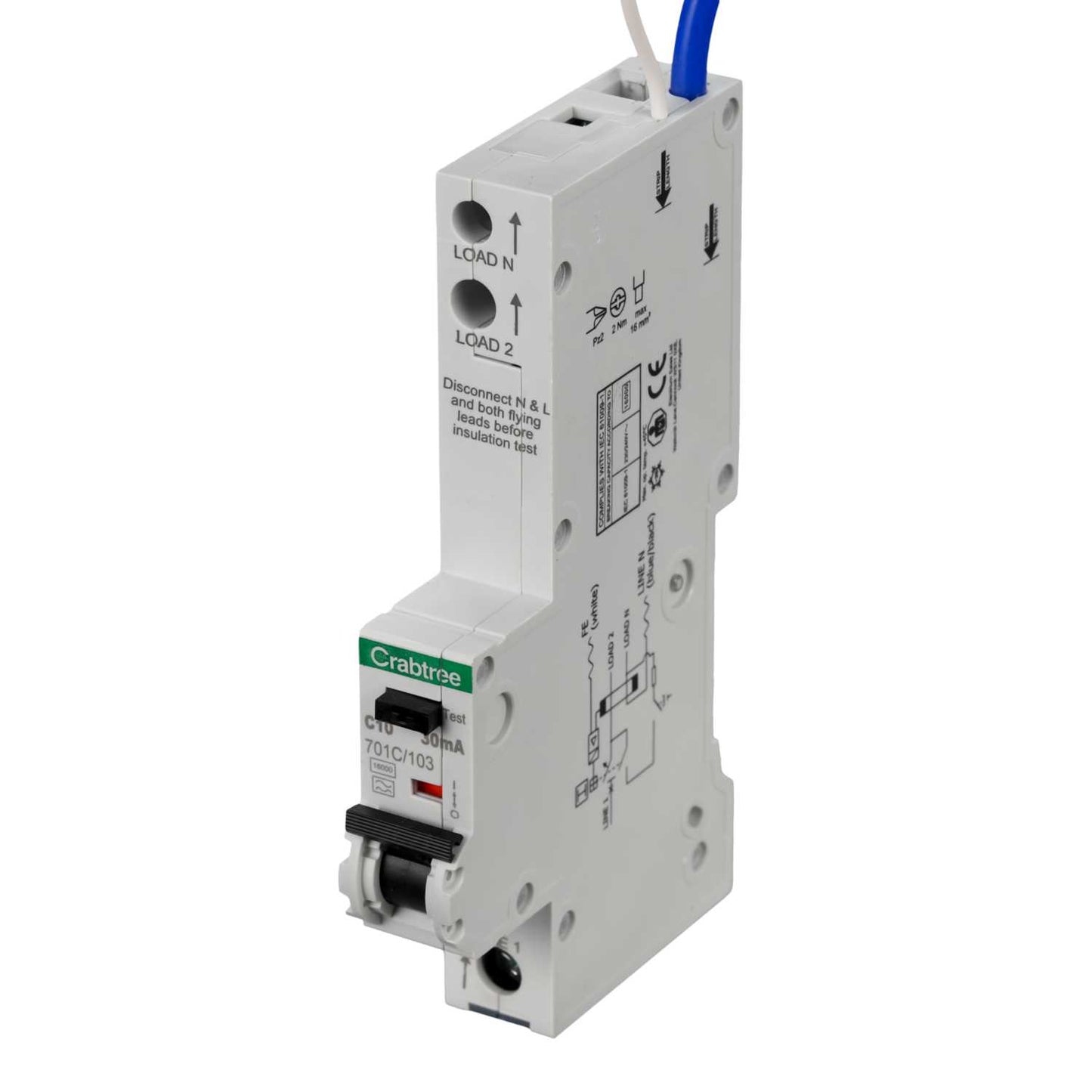 Crabtree Polestar Compact 10A Single Pole 1 Module C Curve 16kA 30mA Type A Rcbo
