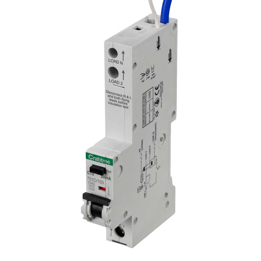 Crabtree Polestar Compact 10A Single Pole 1 Module C Curve 16kA 30mA Type A Rcbo