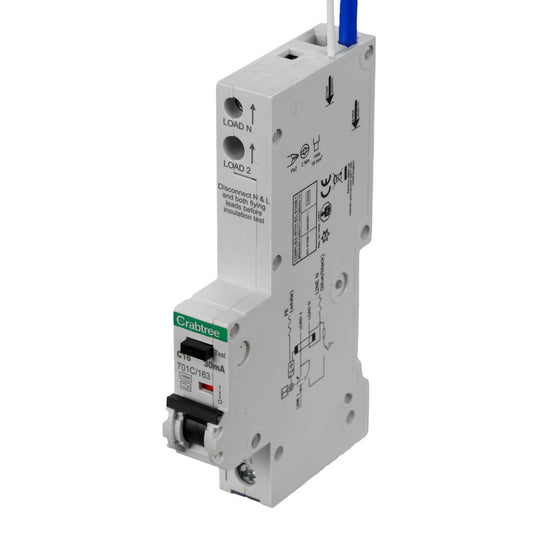 Crabtree Polestar Compact 16A Single Pole 1 Module C Curve 16kA 30mA Type A Rcbo