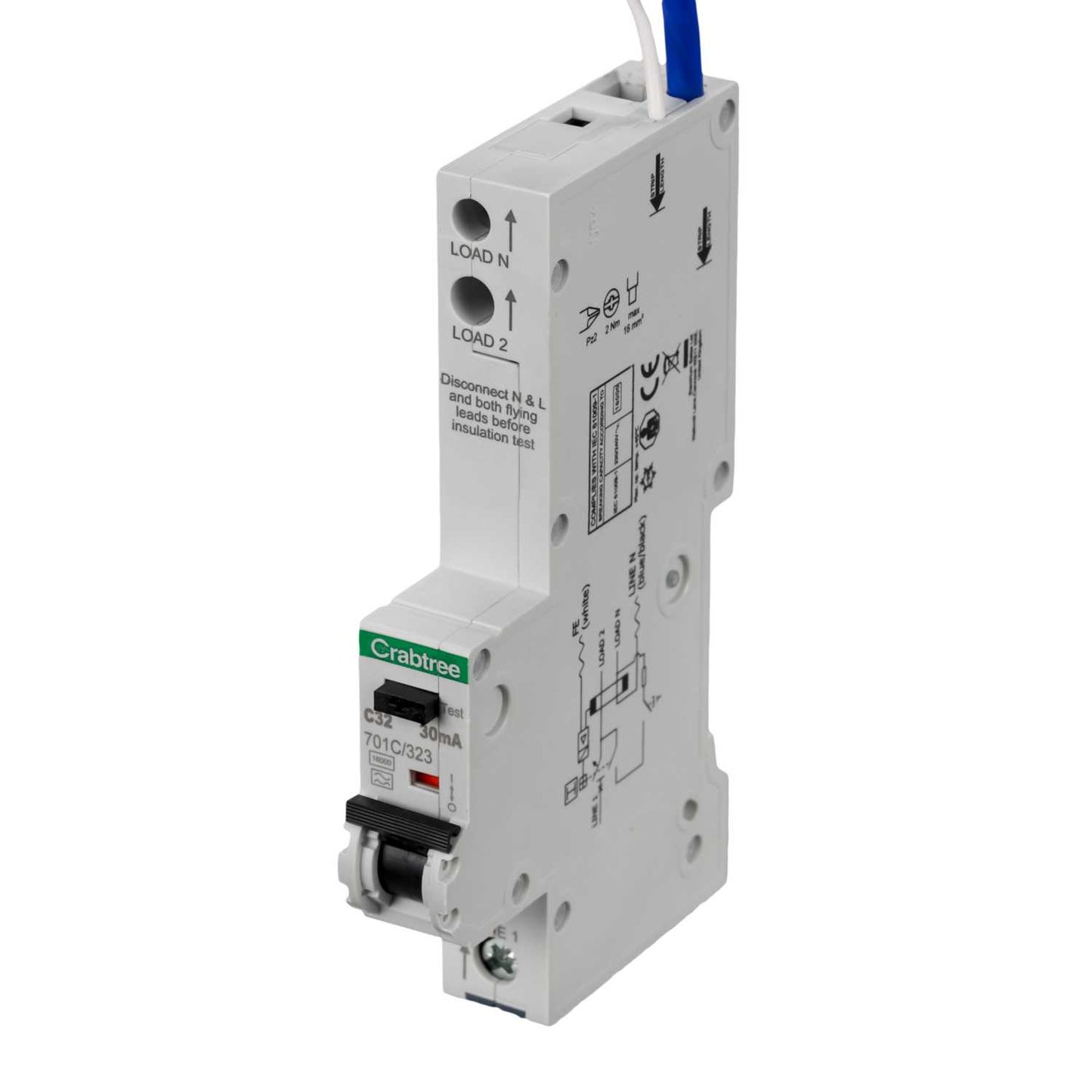Crabtree Polestar Compact 32A Single Pole 1 Module C Curve 16kA 30mA Type A Rcbo