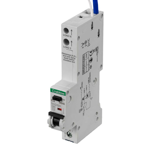Crabtree Polestar Compact 32A Single Pole 1 Module C Curve 16kA 30mA Type A Rcbo