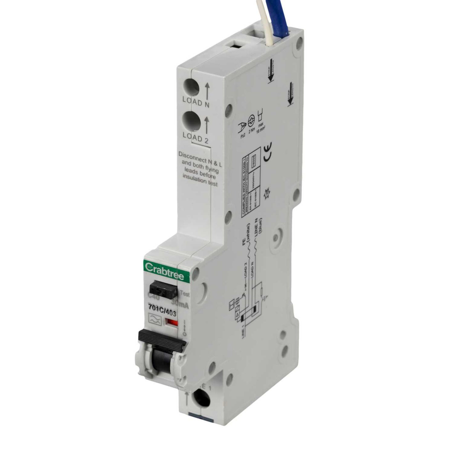 Crabtree Polestar Compact 40A Single Pole 1 Module C Curve 16kA 30mA Type A Rcbo