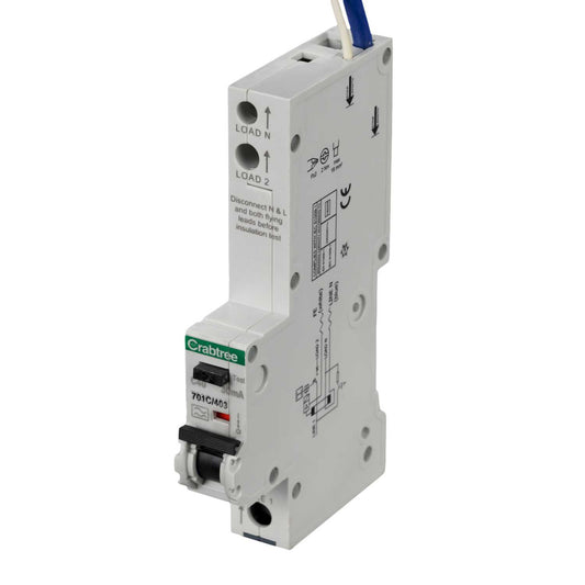 Crabtree Polestar Compact 40A Single Pole 1 Module C Curve 16kA 30mA Type A Rcbo