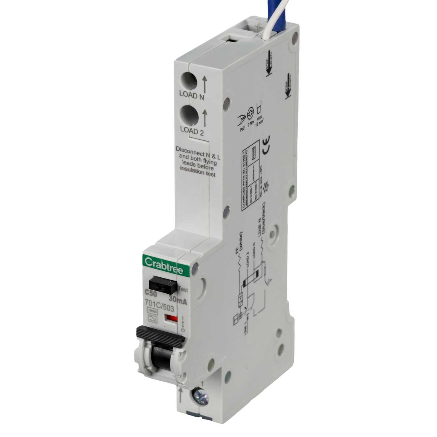 Crabtree Polestar Compact 50A Single Pole 1 Module C Curve 16kA 30mA Type A Rcbo