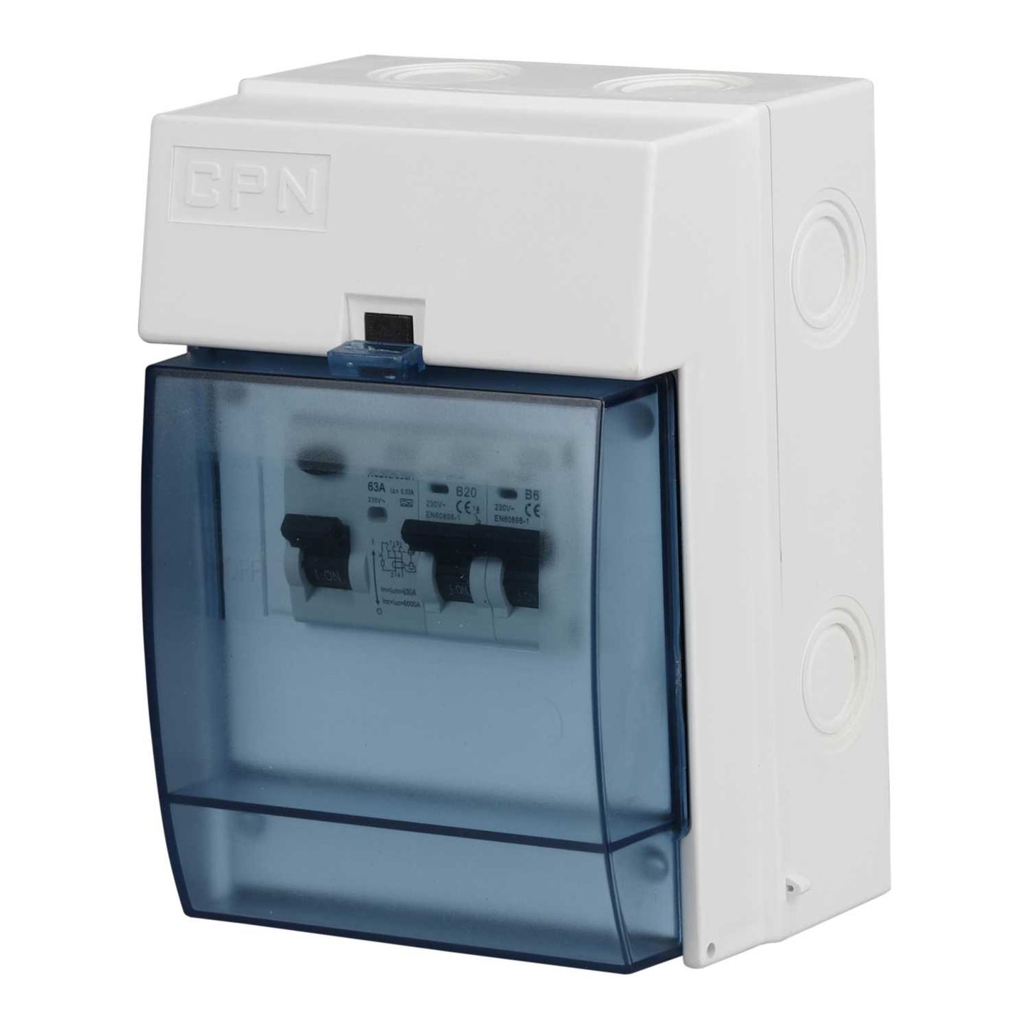 Cudis 5 Module Plastic Enclosure with 63A Type A RCD and 6A and 20A Type B MCB