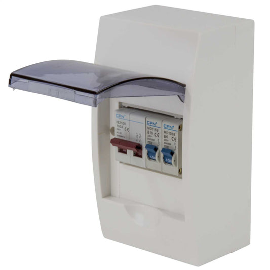 Cudis 4 Way 100A DP Isolator Incomer Insulated Consumer Unit with 2 x MCBs