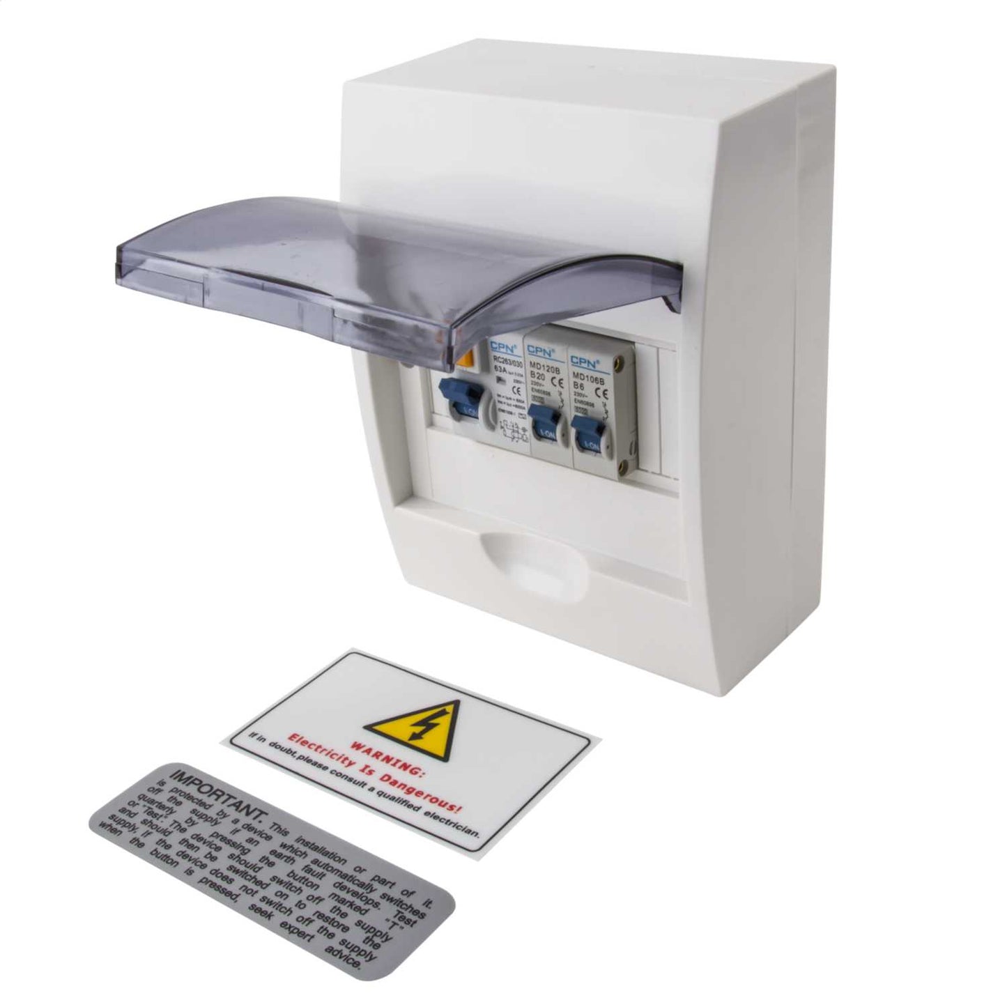Cudis 6 Way 63A 30mA Type AC RCD Insulated Consumer Unit with 6A and 20A Type B MCB