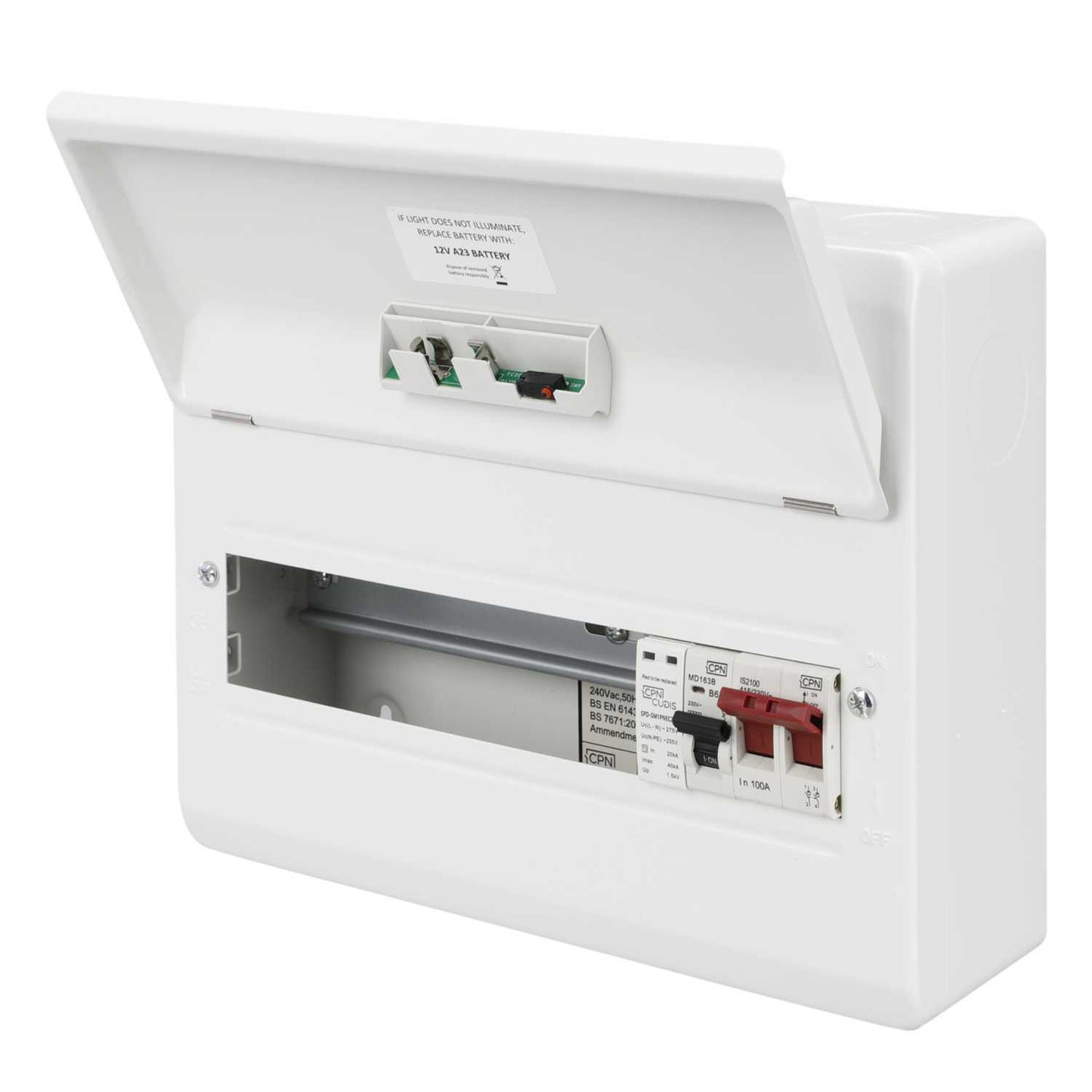 Cudis 10 Way Lumo Titan 100A Isolator Incomer Metal Clad Consumer Unit with SPD