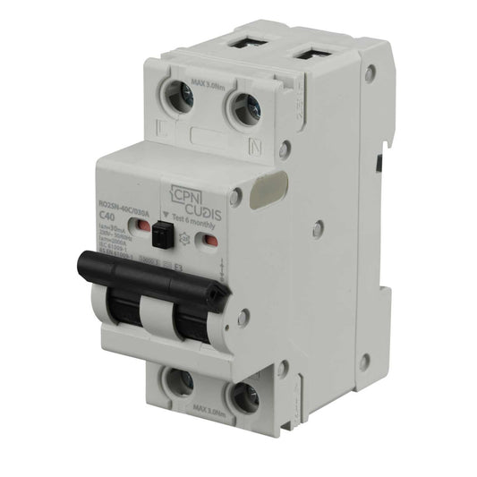 Cudis RO2SN 40A Double Pole 2 Module C Curve 10kA 30mA Type A Rcbo