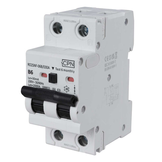 Cudis RO2SNF 6A Double Pole 2 Module Bidirectional B Curve 10kA 30mA Type A Rcbo