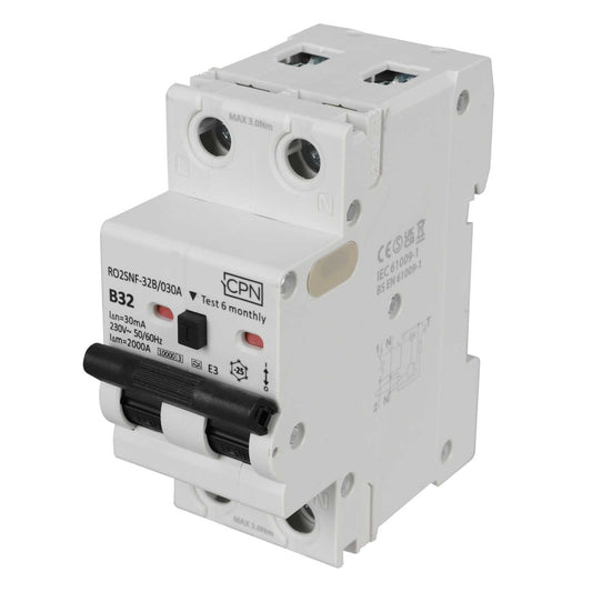 Cudis RO2SNF 32A Double Pole 2 Module Bidirectional B Curve 10kA 30mA Type A Rcbo