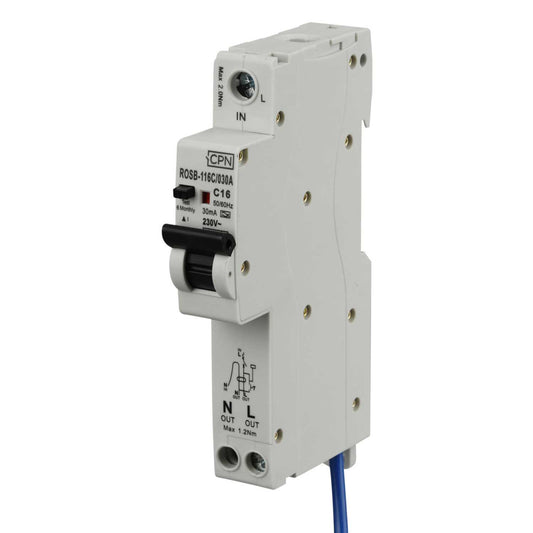 Cudis Rosb 16A 1P+N 1 Module C Curve 10kA 30mA Type A Rcbo