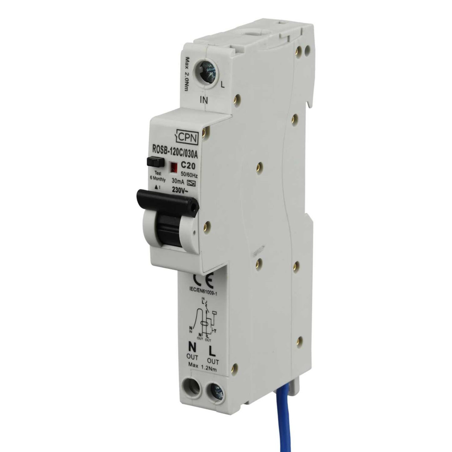 Cudis Rosb 20A 1P+N 1 Module C Curve 10kA 30mA Type A Rcbo