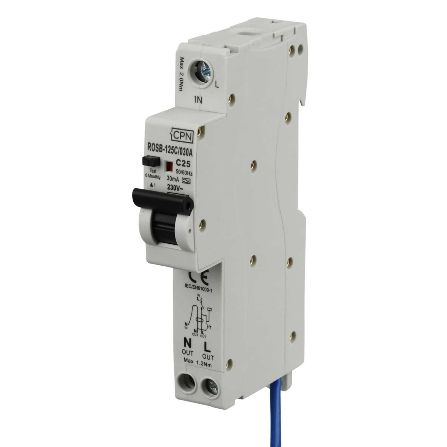 Cudis Rosb 25A 1P+N 1 Module C Curve 10kA 30mA Type A Rcbo