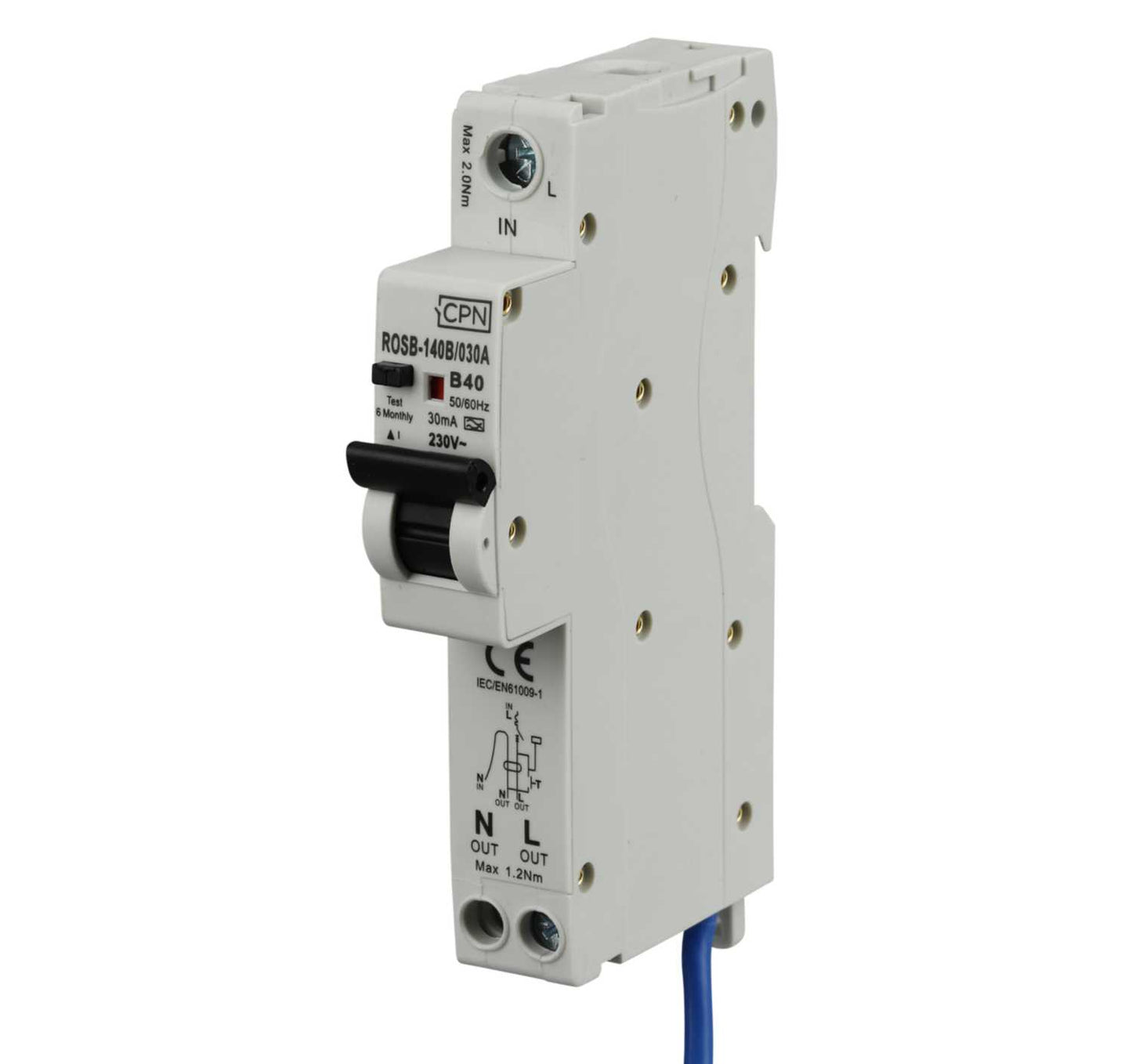 Cudis Rosb 40A 1P+N 1 Module B Curve 10kA 30mA Type A Rcbo
