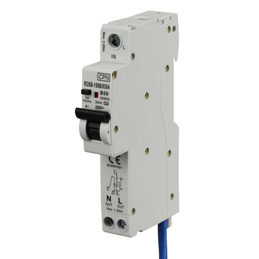 Cudis Rosb 50A 1P+N 1 Module B Curve 10kA 30mA Type A Rcbo