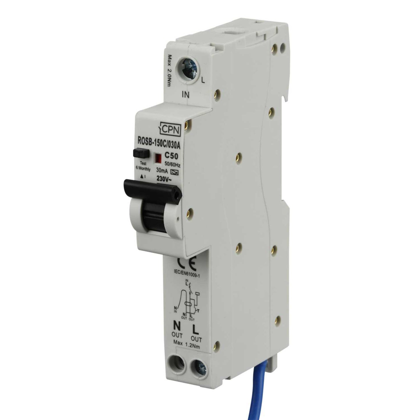 Cudis Rosb 50A 1P+N 1 Module C Curve 10kA 30mA Type A Rcbo